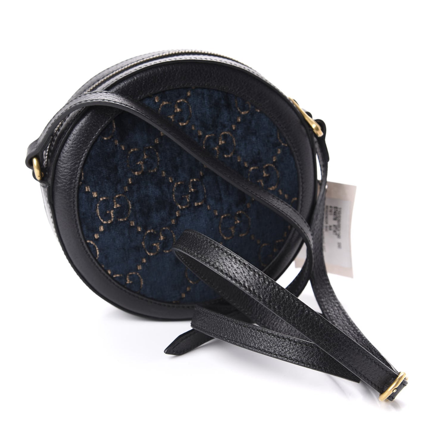 Velvet Calfskin GG Monogram Round Shoulder Bag Blue Beige
