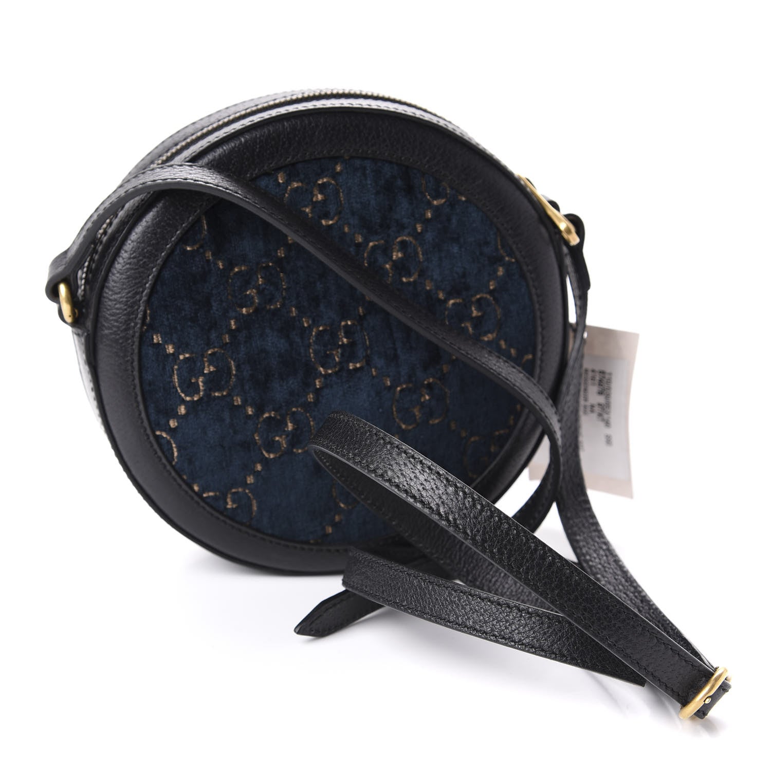 Gucci Velvet Calfskin GG Monogram Round Shoulder Bag Blue Beige 3 of 10