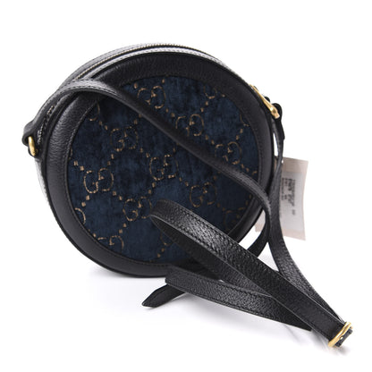 Gucci Velvet Calfskin GG Monogram Round Shoulder Bag Blue Beige 3 of 10