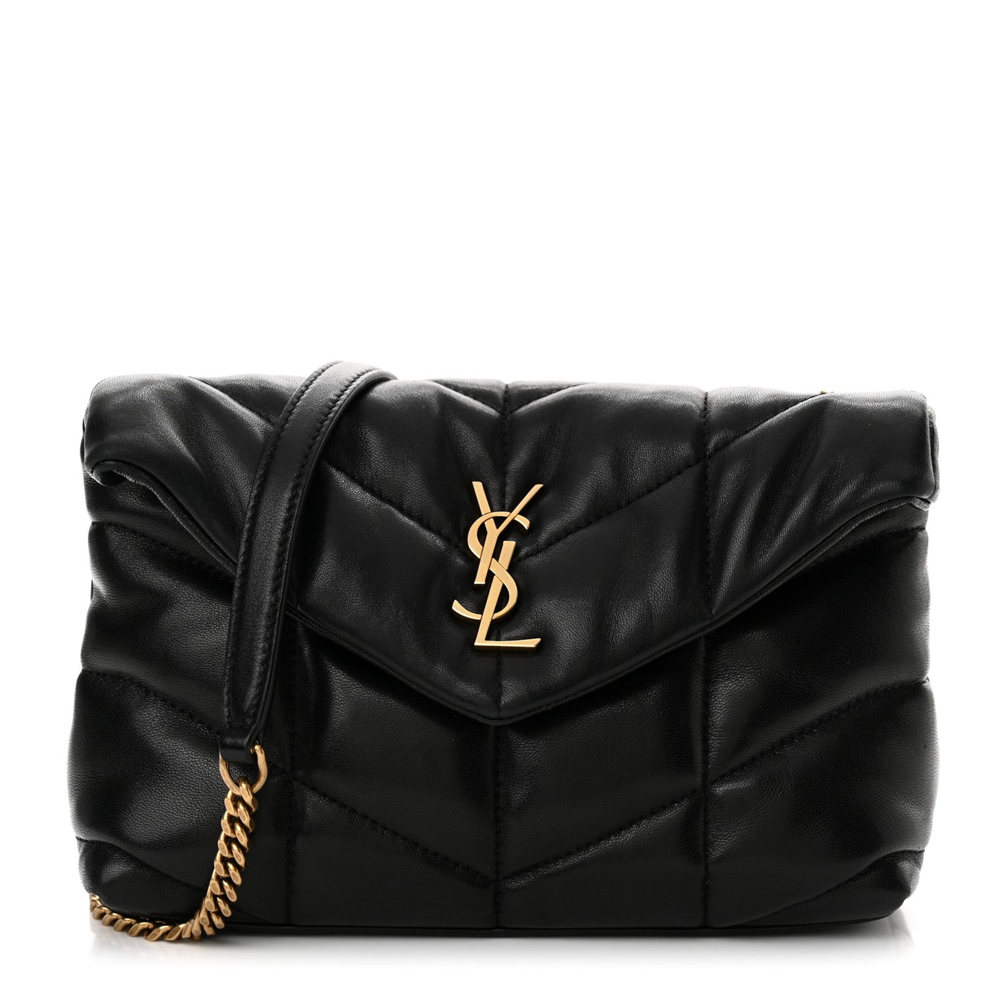 Lambskin Quilted Toy Loulou Puffer Monogram Chain Satchel Black
