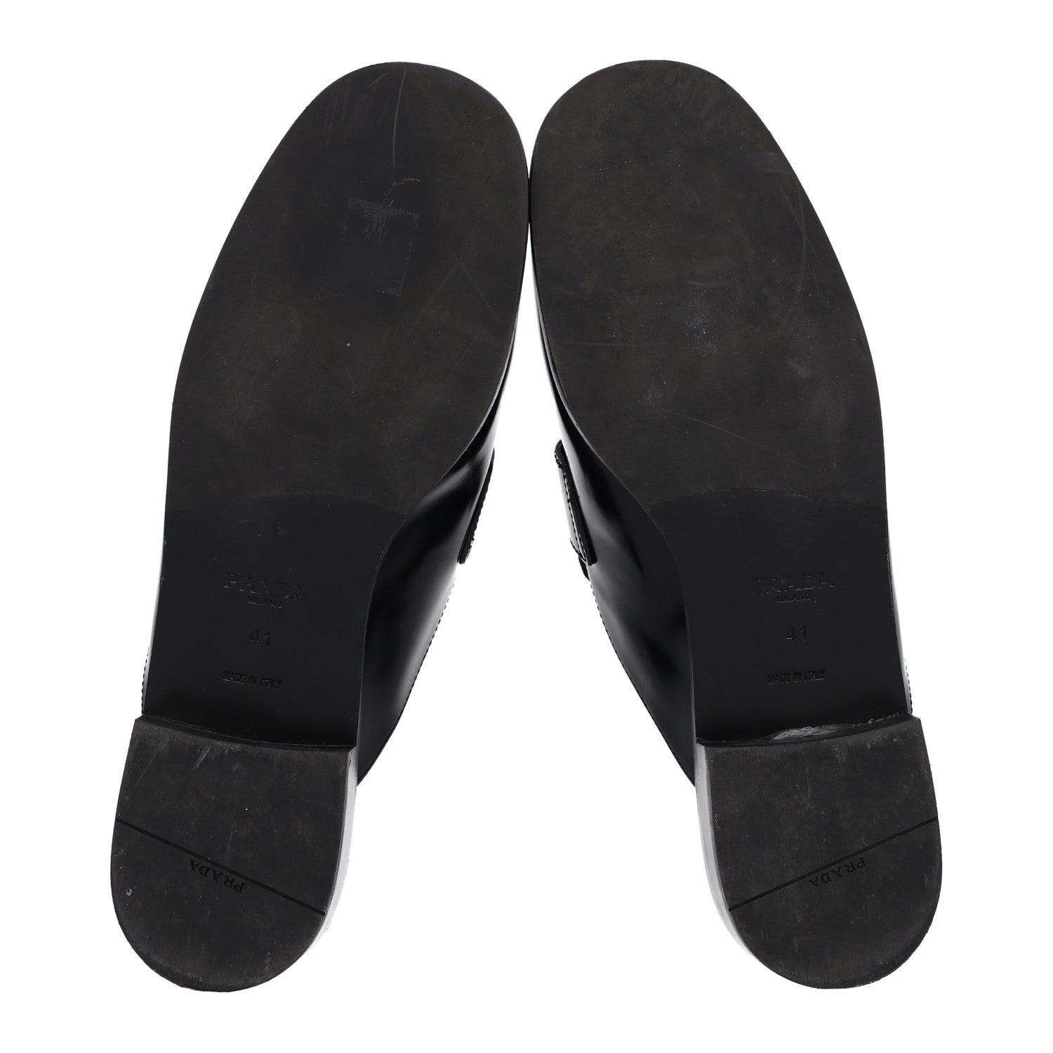 Prada City Calfskin Metal Triangle Logo 20mm Flat Mules 41 Black 7 of 9