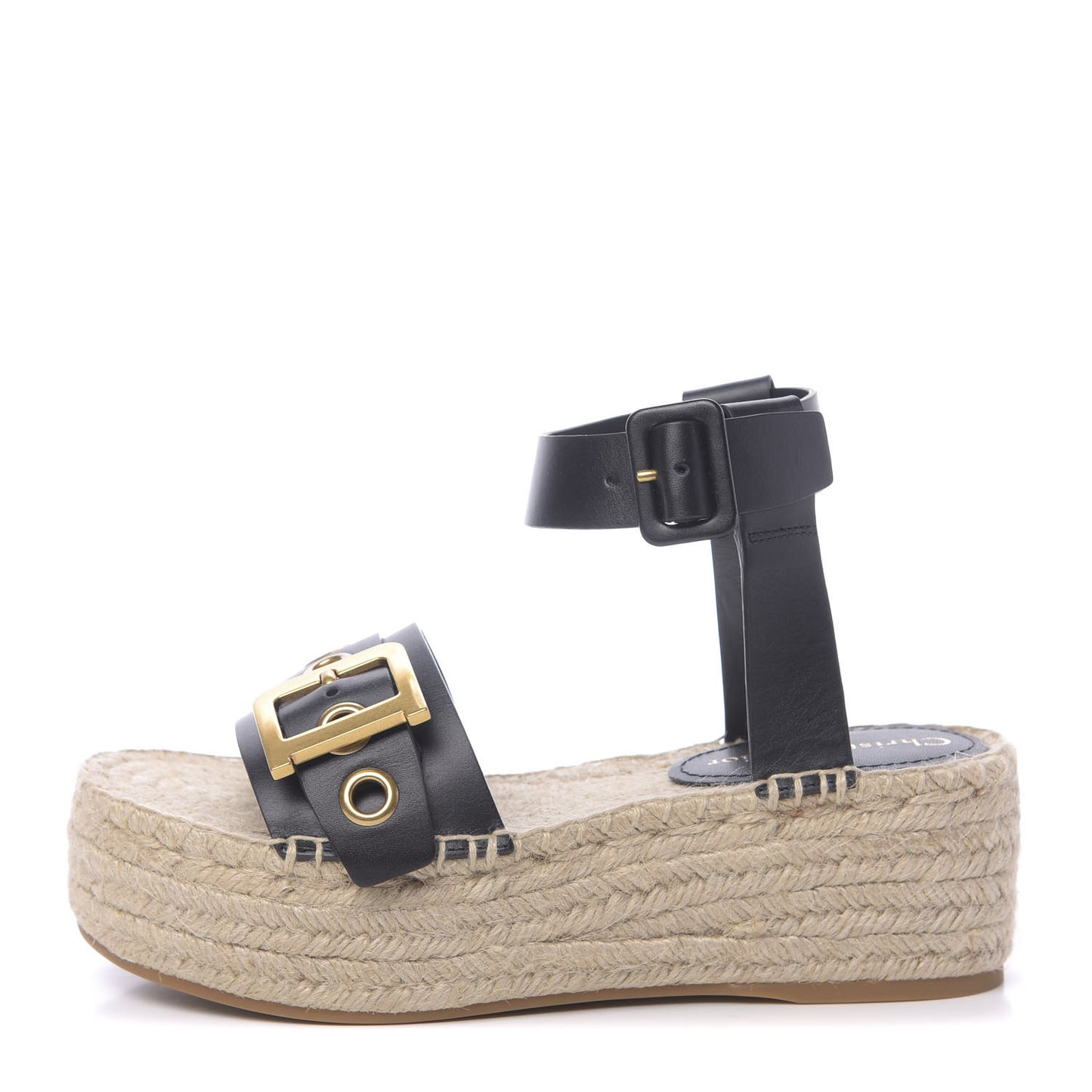 Calfskin D-Dior Espadrille Platform Sandals 37 Black