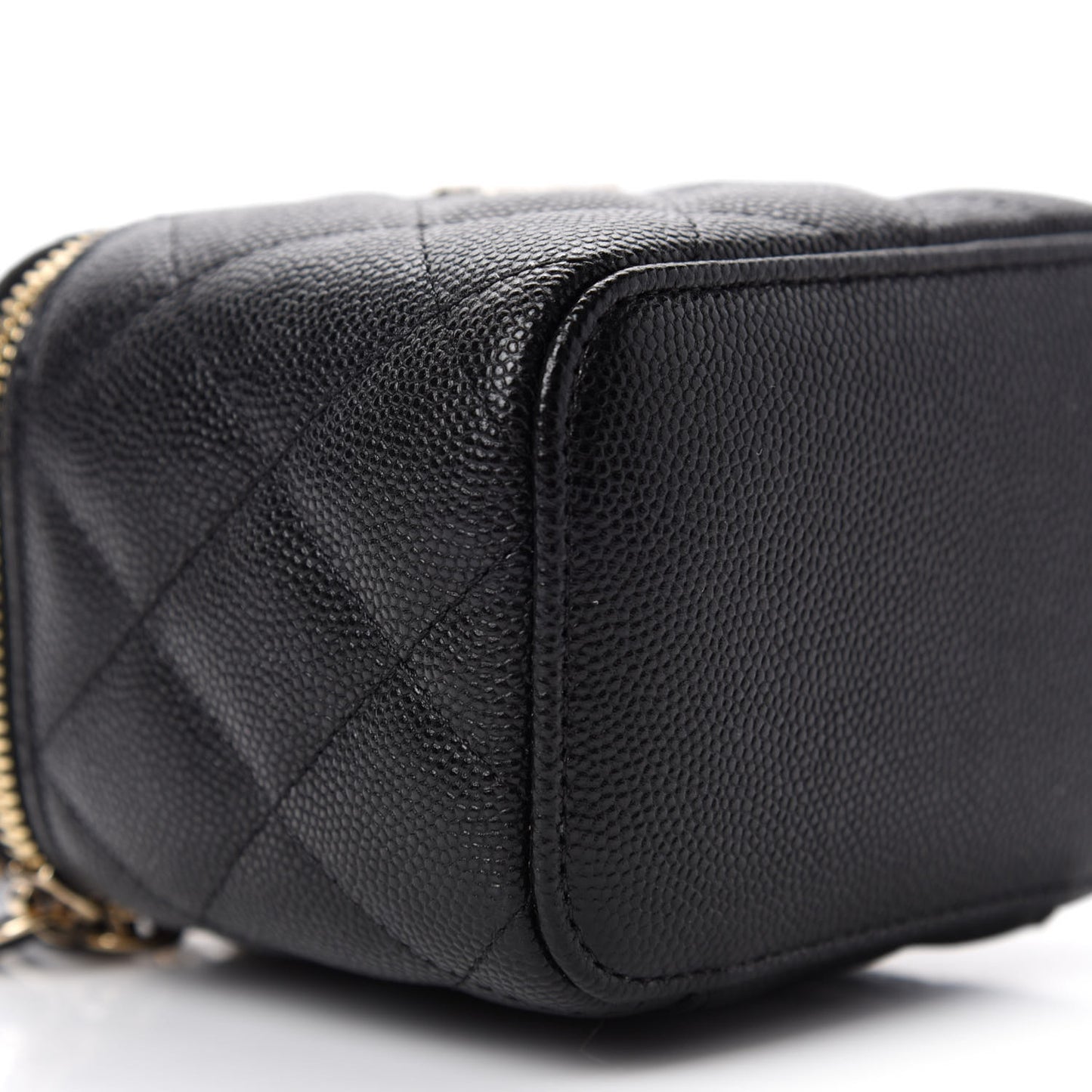 Caviar Quilted Mini Pearl On Top Vanity Case With Chain Black