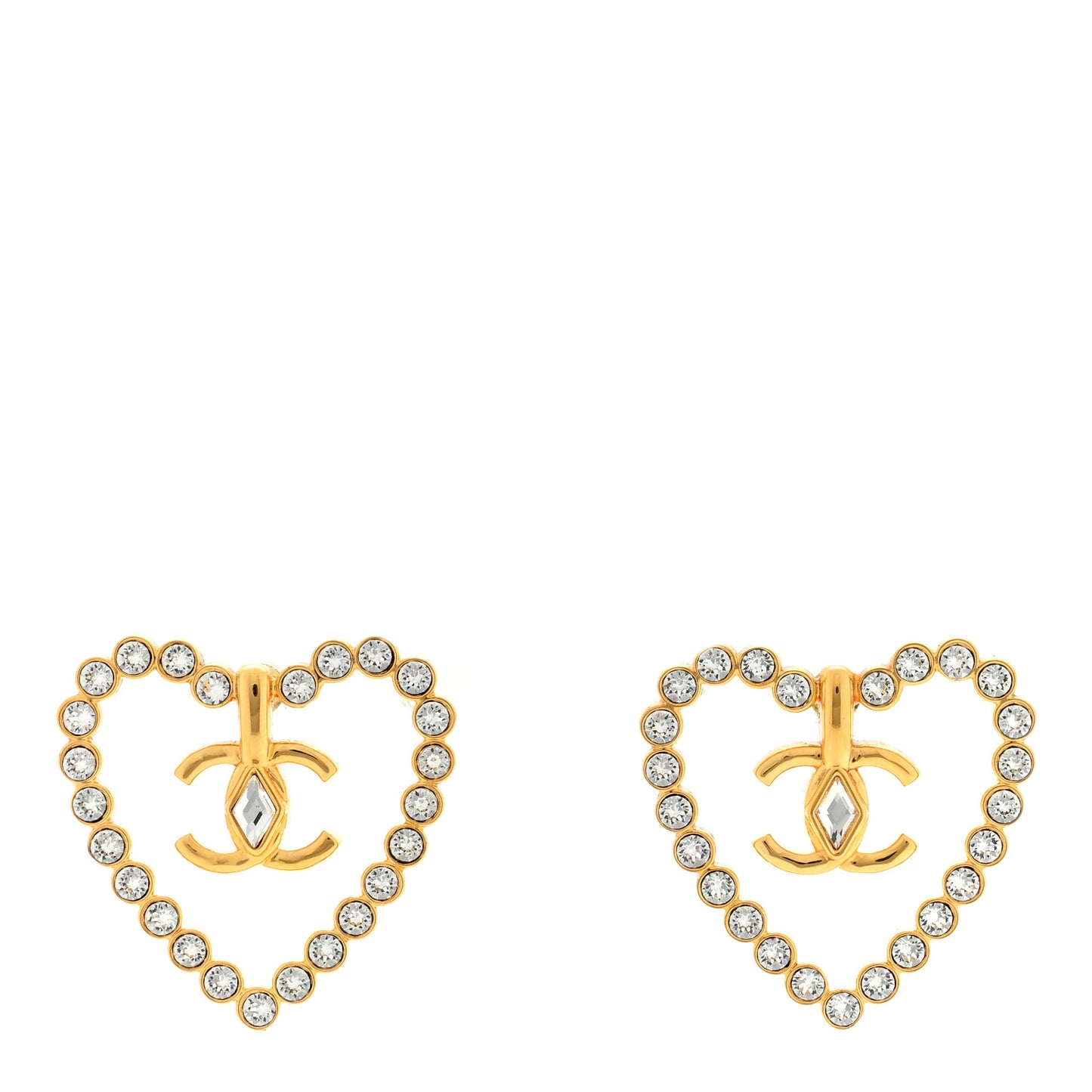 Crystal Heart CC Earrings Gold