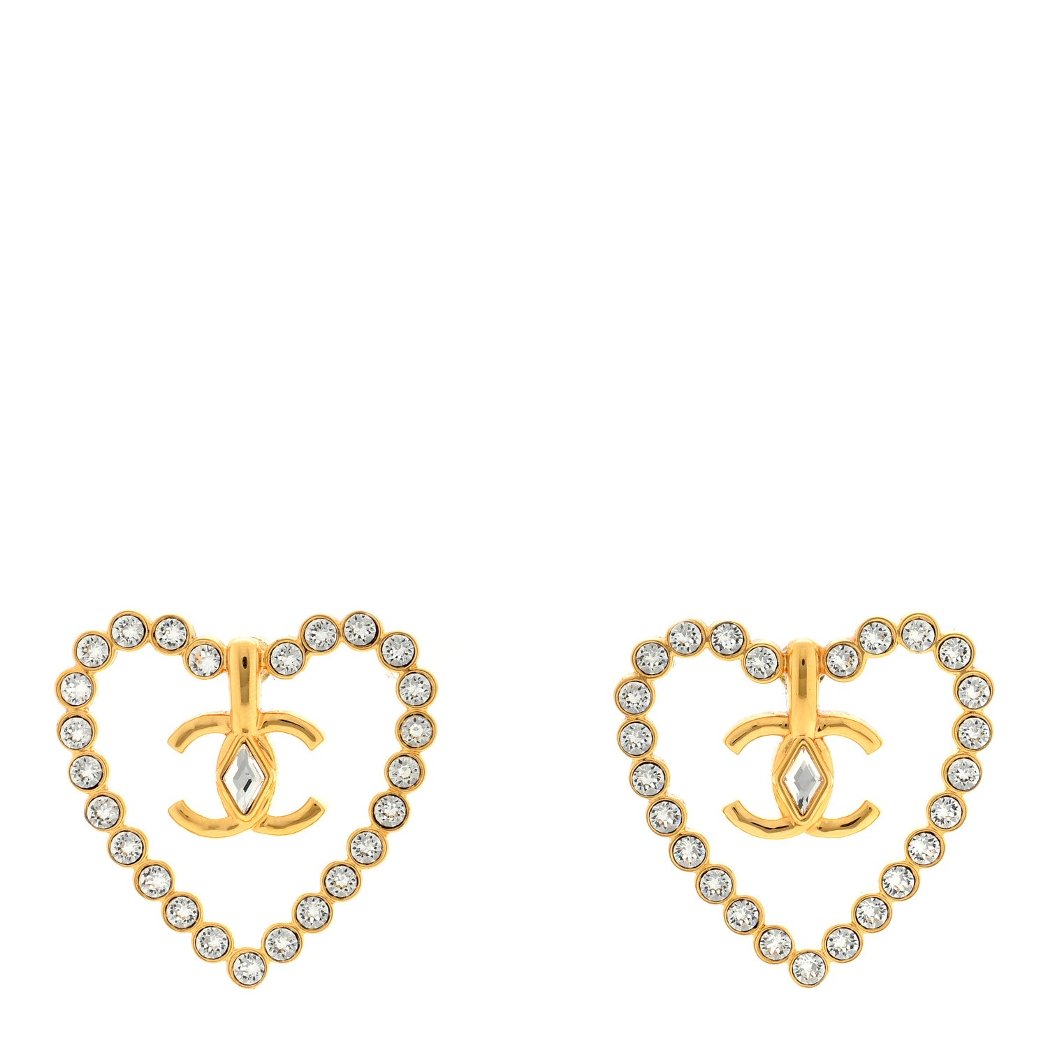 Chanel Crystal Heart CC Earrings Gold 1 of 4