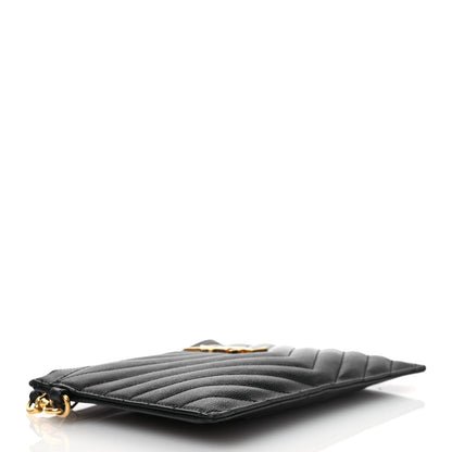 Saint Laurent Grain De Poudre Chevron Monogram Large Bill Pouch Black 4 of 9