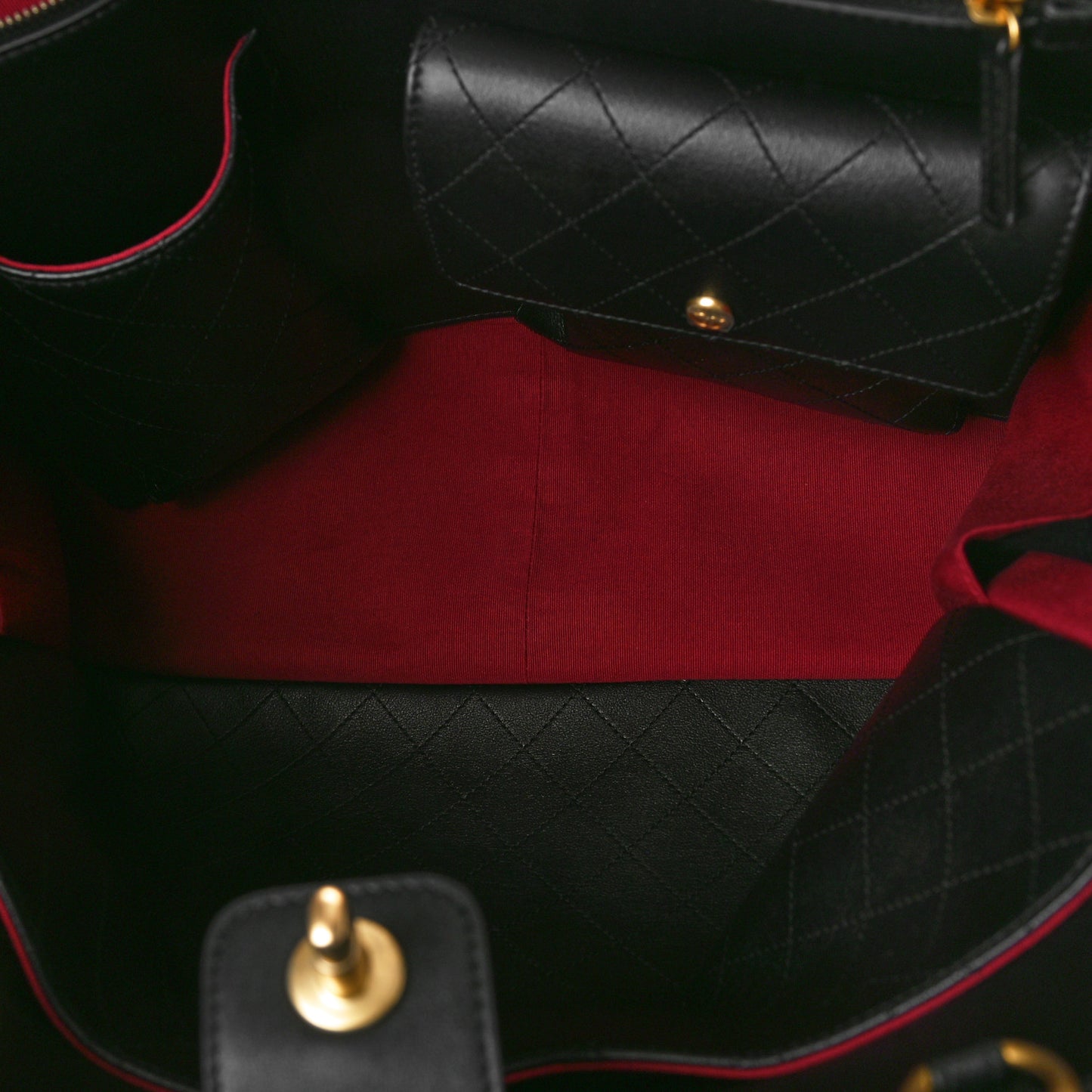 Calfskin Quilted Book Pocket Shopping Tote Black