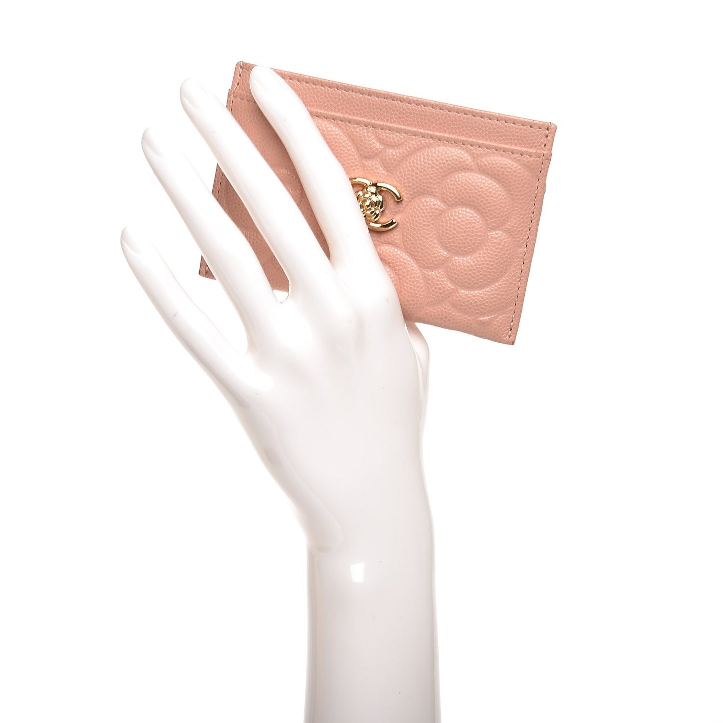 Caviar Camellia Embossed Card Holder Pink