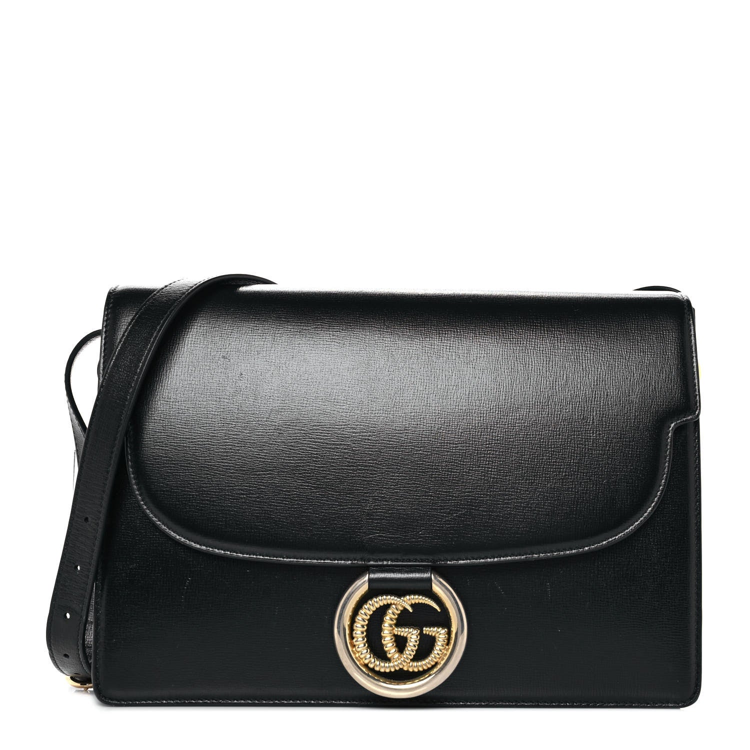 Gucci Textured Calfskin Medium Torchon GG Ring Shoulder Bag Black 1 of 10
