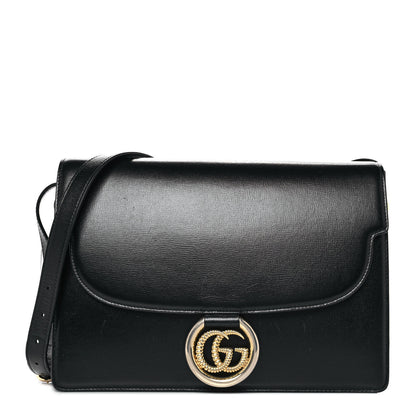 Gucci Textured Calfskin Medium Torchon GG Ring Shoulder Bag Black 1 of 10