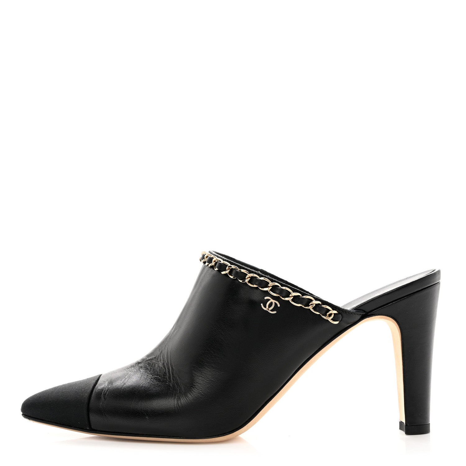 Chanel Lambskin Grosgrain Cap Toe Chain Mule 41 Black 1 of 11