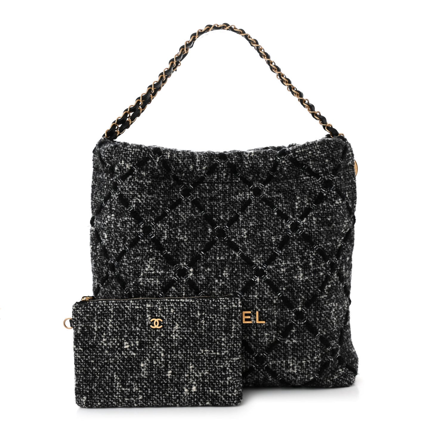 Tweed Quilted Chanel 22 Black Ecru