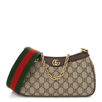 Gucci GG Supreme Monogram Textured Dollar Calfskin Web Small Ophidia GG Handbag Beige Ebony New Acero 1 of 10