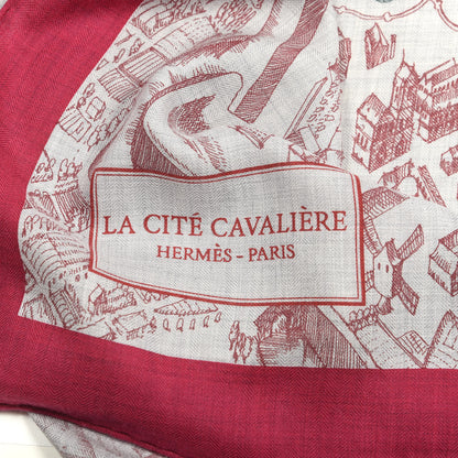 Hermes Cashmere Silk La Cite Cavaliere Shawl 140 Fuchsia Bordeaux 2 of 4