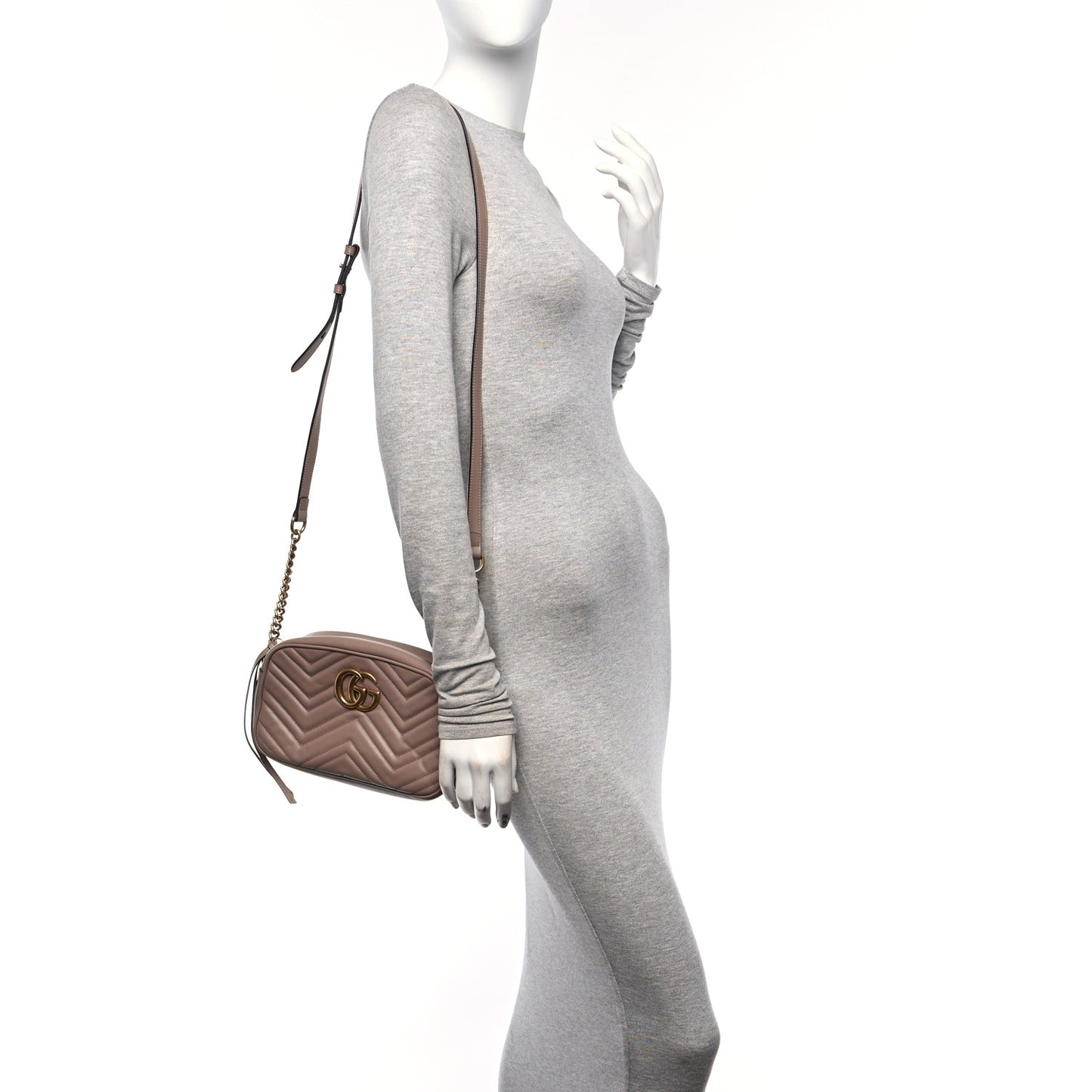 Calfskin Matelasse Small GG Marmont Chain Shoulder Bag Porcelain Rose