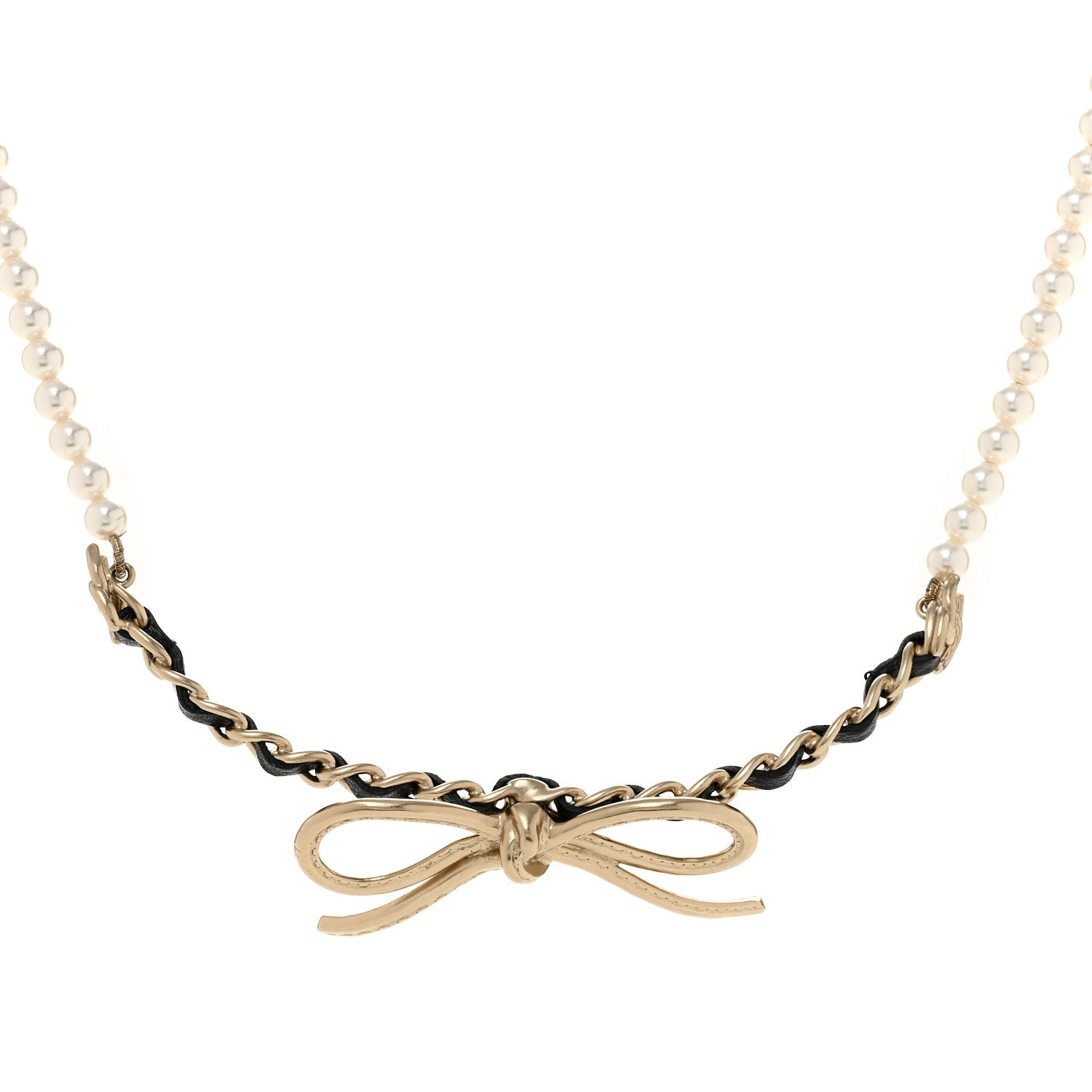 Chanel Pearl Lambskin CC Chain Bow Choker Gold Black White 1 of 7