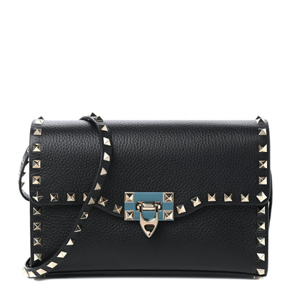 Valentino Garavani Pebbled Calfskin Medium Rockstud Flip Lock Crossbody Bag Black 1 of 9