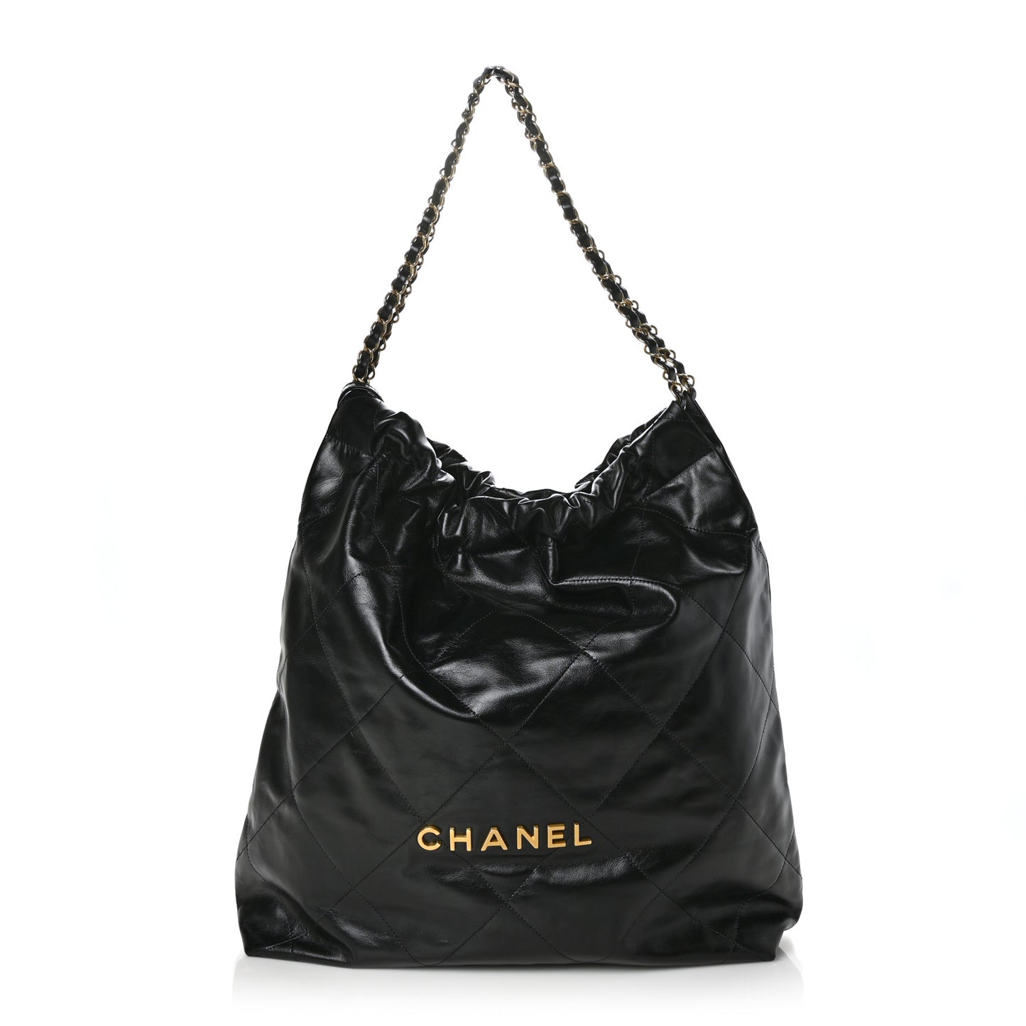 Shiny Calfskin Quilted Large Chanel 22 Black