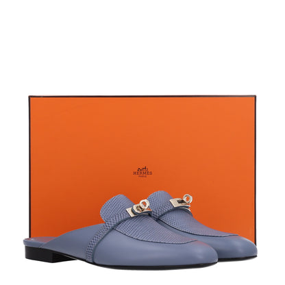 Hermes Lizard Calfskin Oz Mules 41 Bleu Grignon 11 of 11