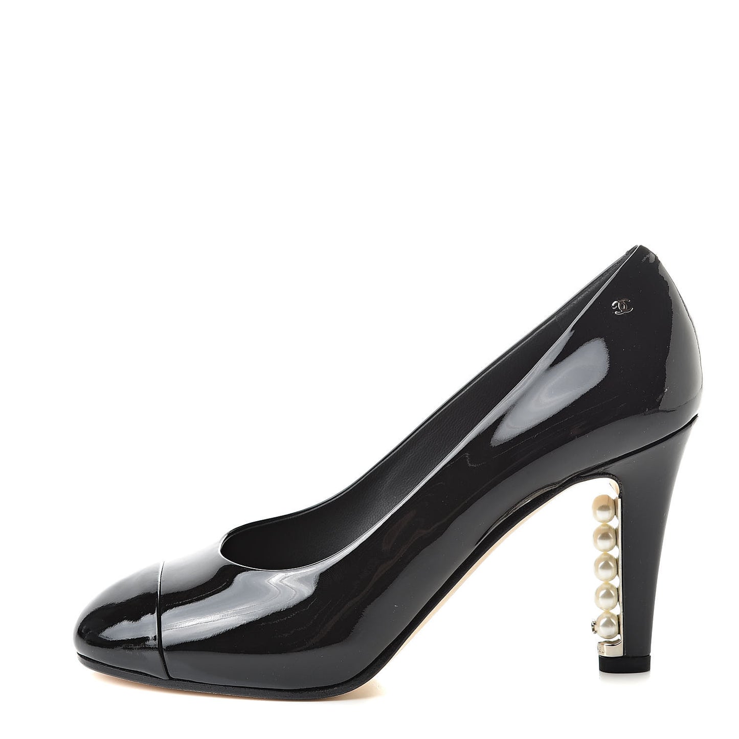 Patent Calfskin Cap Toe CC Pearl Pumps 36.5 Black
