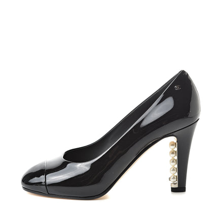Chanel Patent Calfskin Cap Toe CC Pearl Pumps 36.5 Black 1 of 11