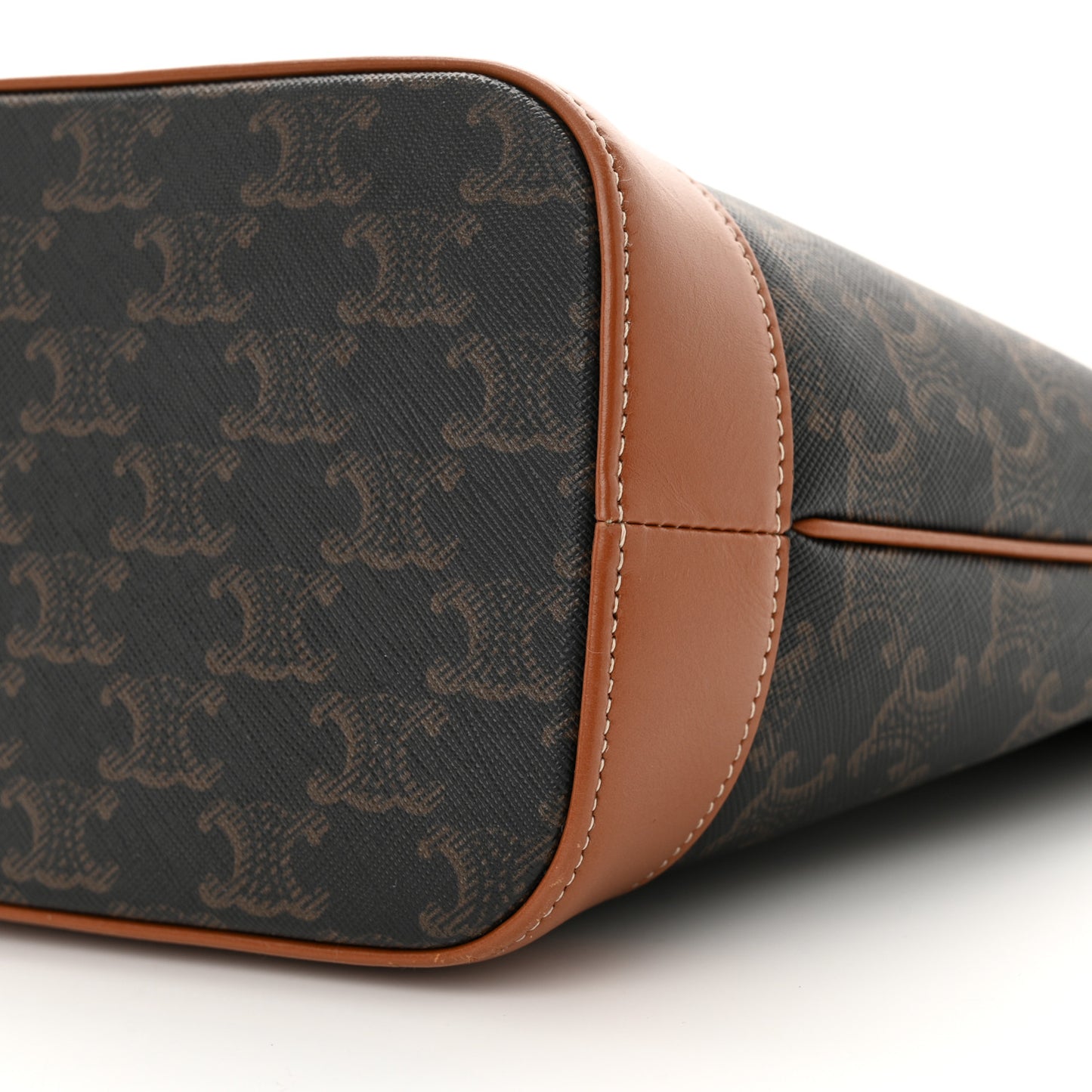 Triomphe Canvas Calfskin Small Bucket Bag Tan