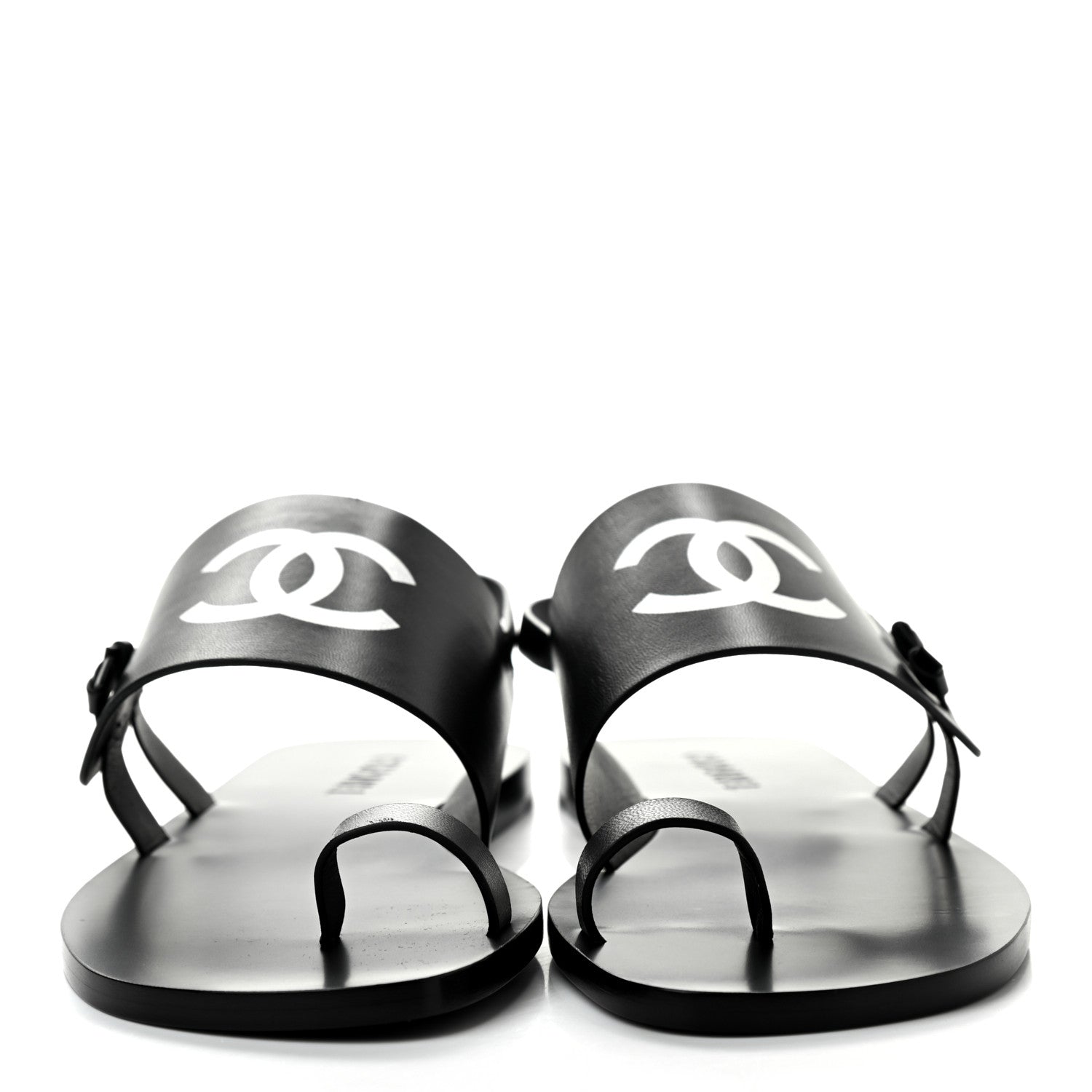 Chanel Goatskin CC Sandals 40.5 Black 2 of 8
