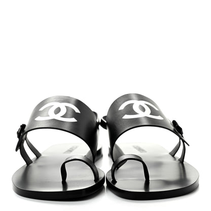 Chanel Goatskin CC Sandals 40.5 Black 2 of 8