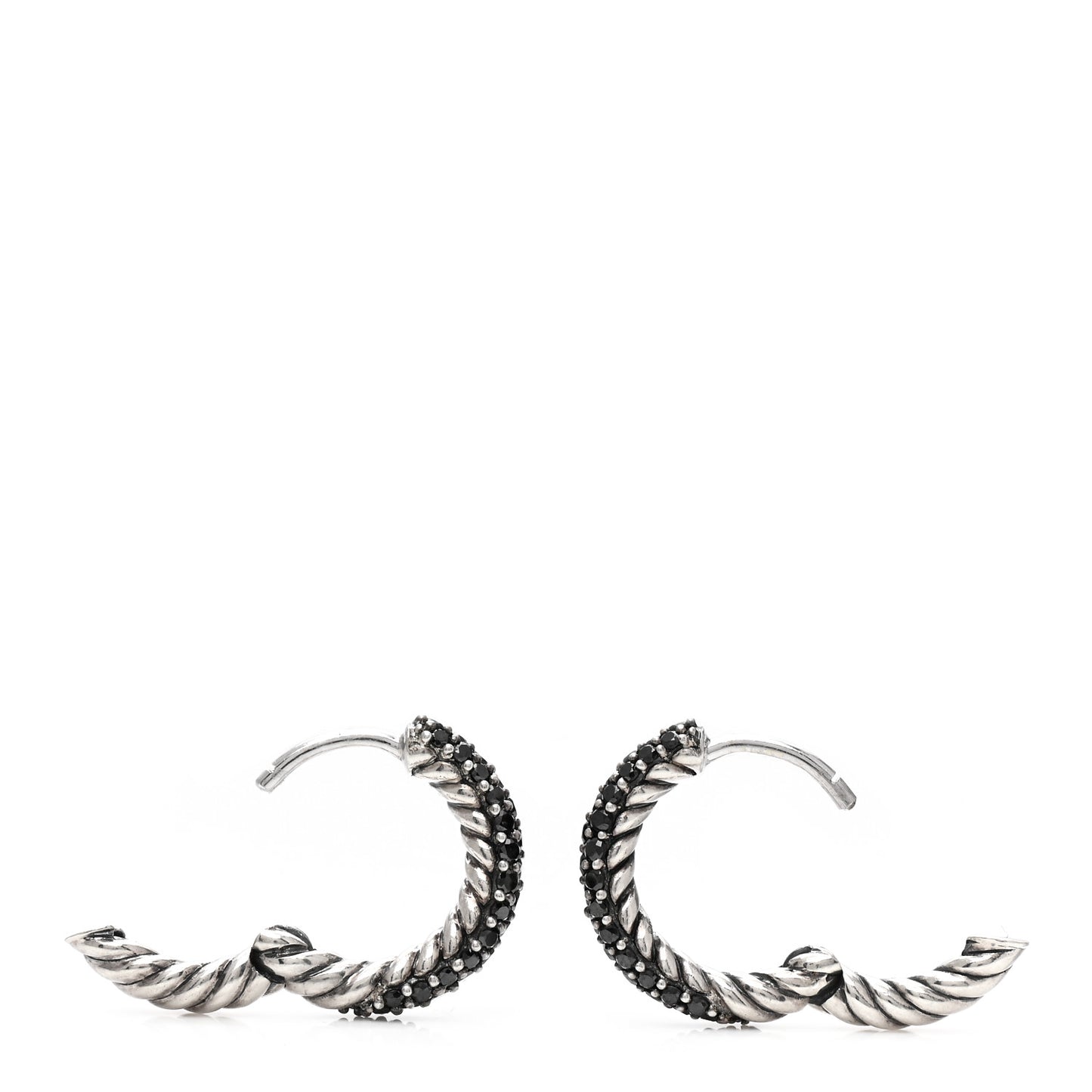 Sterling Silver Black Diamond Petite Pave Huggie Hoop Earrings