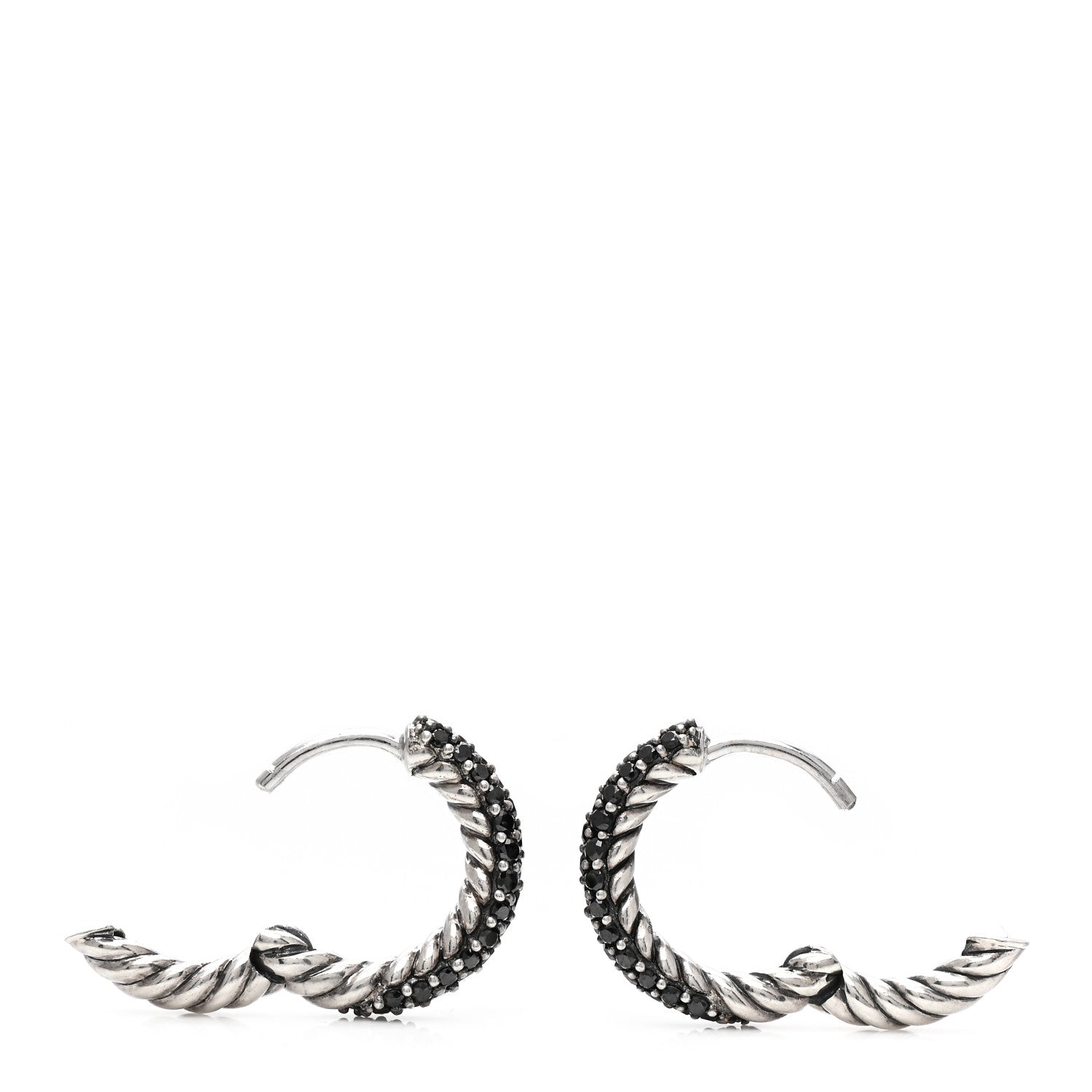 David Yurman Sterling Silver Black Diamond Petite Pave Huggie Hoop Earrings 3 of 6