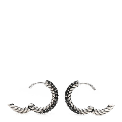 David Yurman Sterling Silver Black Diamond Petite Pave Huggie Hoop Earrings 3 of 6