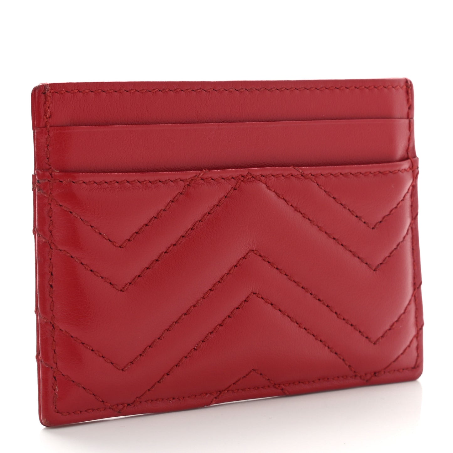Calfskin Matelasse GG Marmont Card Holder Hibiscus Red