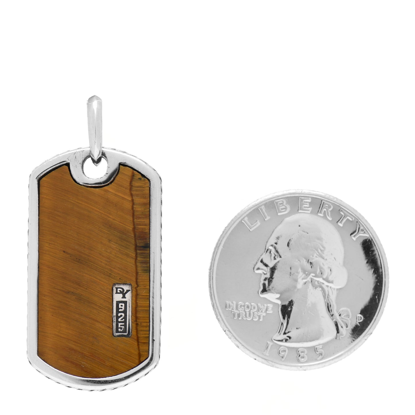 Sterling Silver Tiger's Eye Dog Tag Pendant