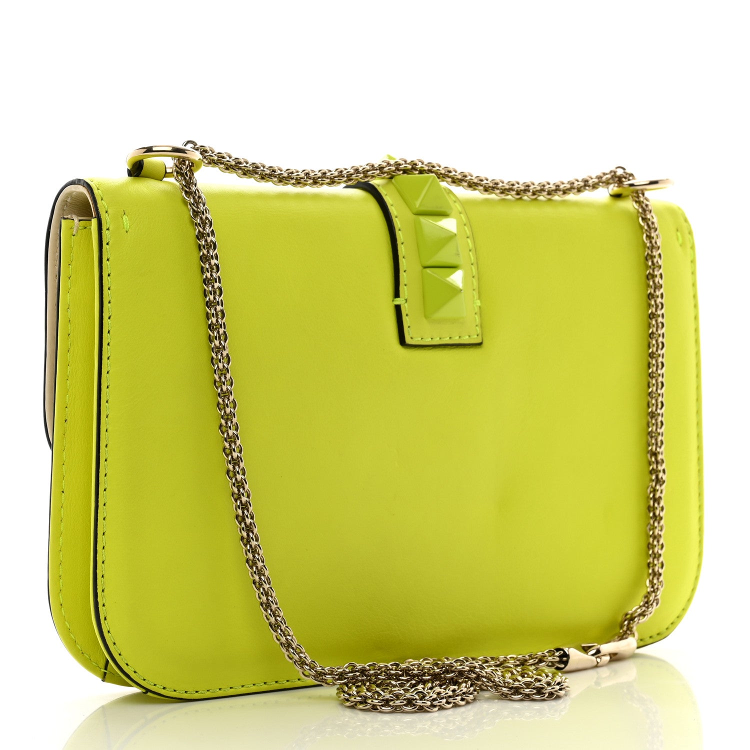 Valentino Garavani Vitello Medium Glam Lock Rockstud Flap Yellow Fluo Light Ivory 3 of 11
