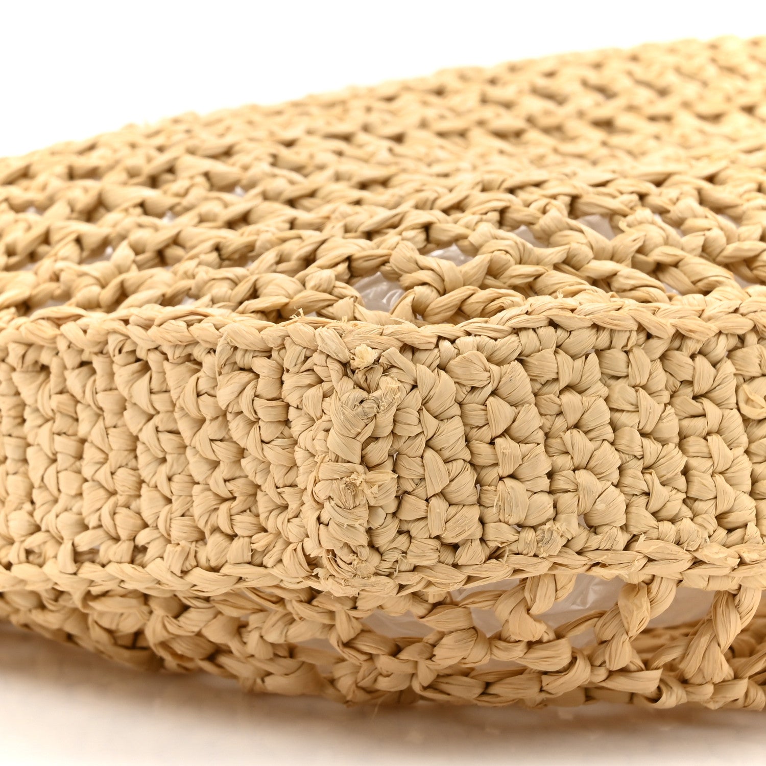 Prada Yarn Raffia Effect Crochet Logo Embroidered Tote Bag Naturale 9 of 10