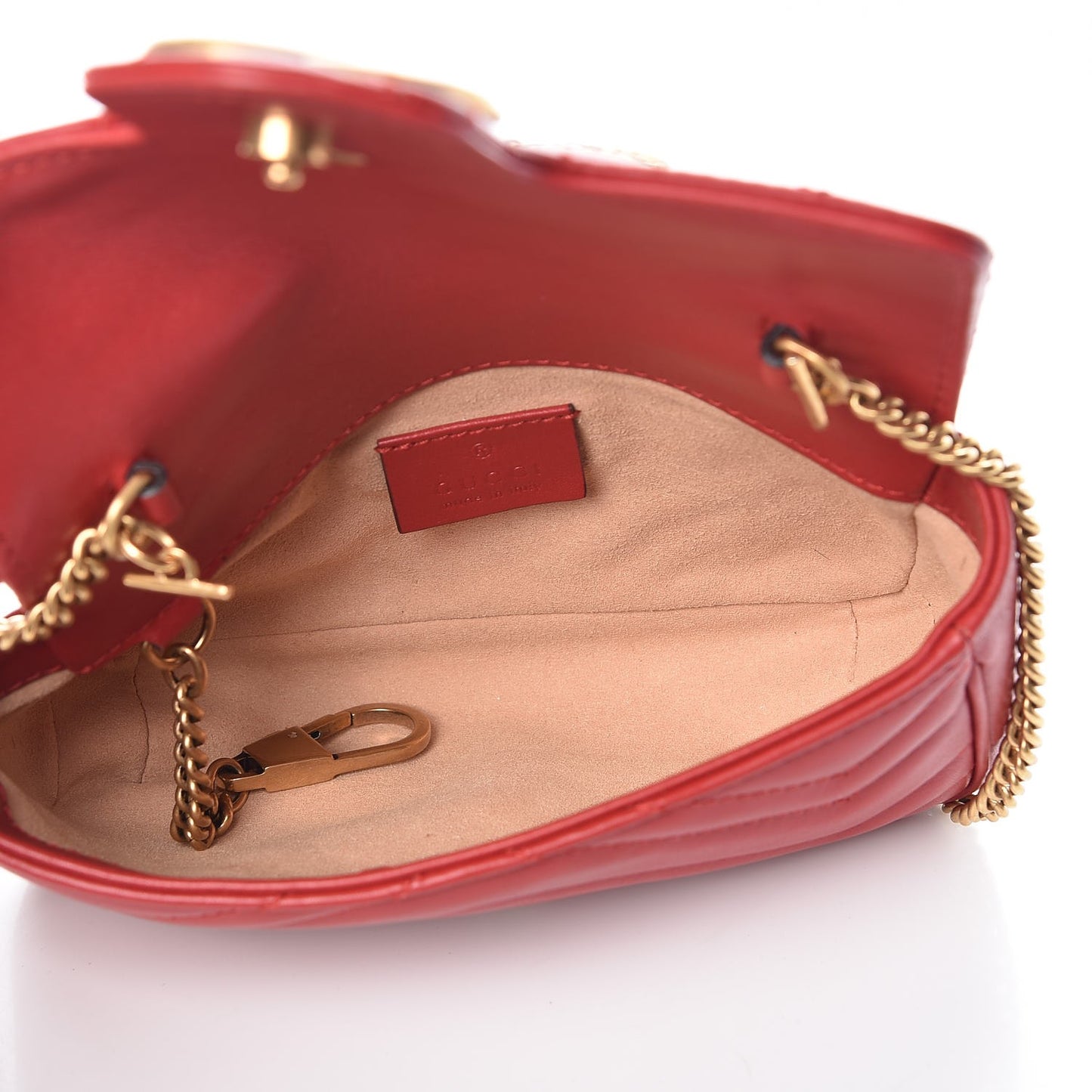 Calfskin Matelasse Super Mini GG Marmont Shoulder Bag Hibiscus Red