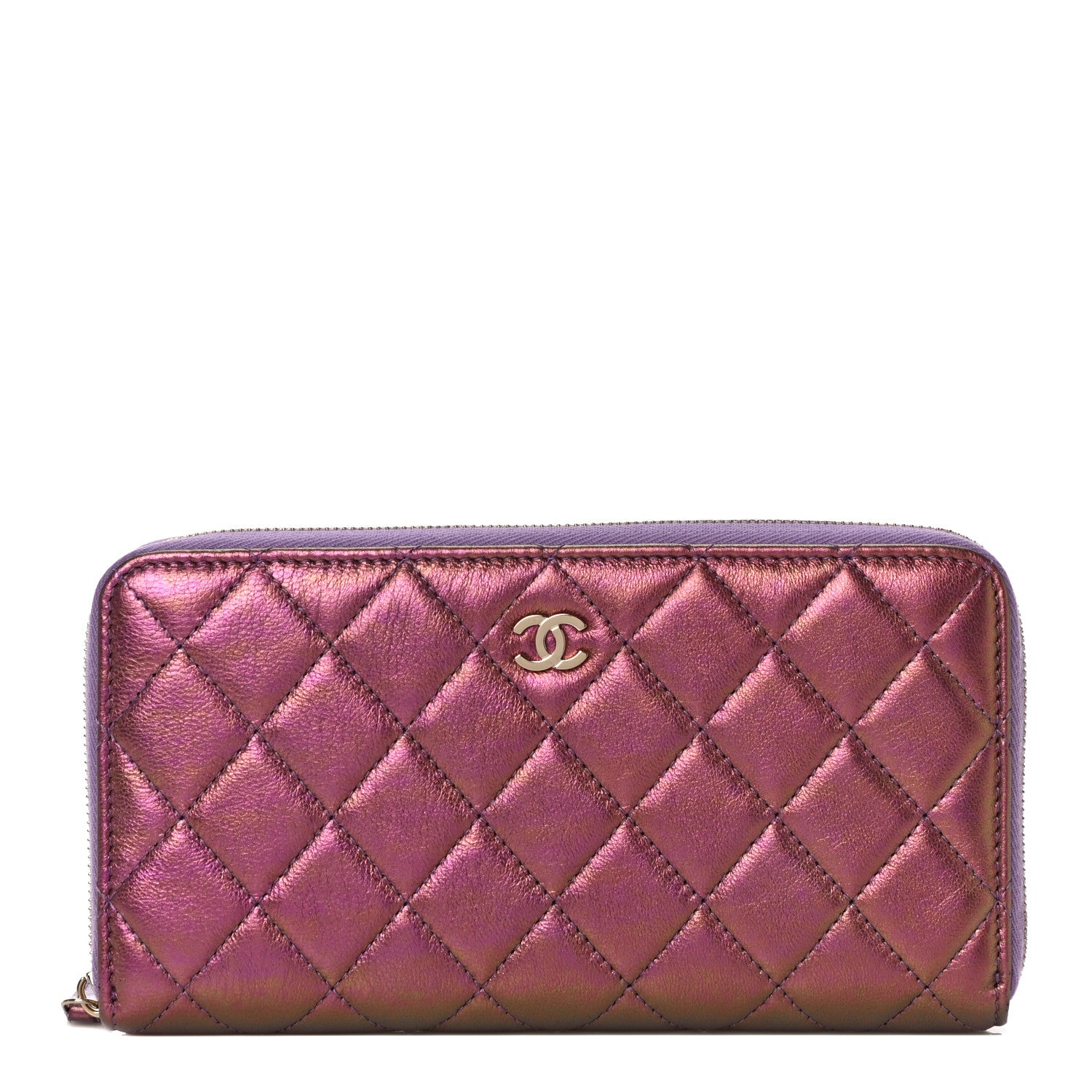 Chanel Iridescent Lambskin Quilted Large Gusset Zip Around Wallet Purple 1 of 12