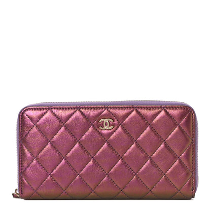 Chanel Iridescent Lambskin Quilted Large Gusset Zip Around Wallet Purple 1 of 12