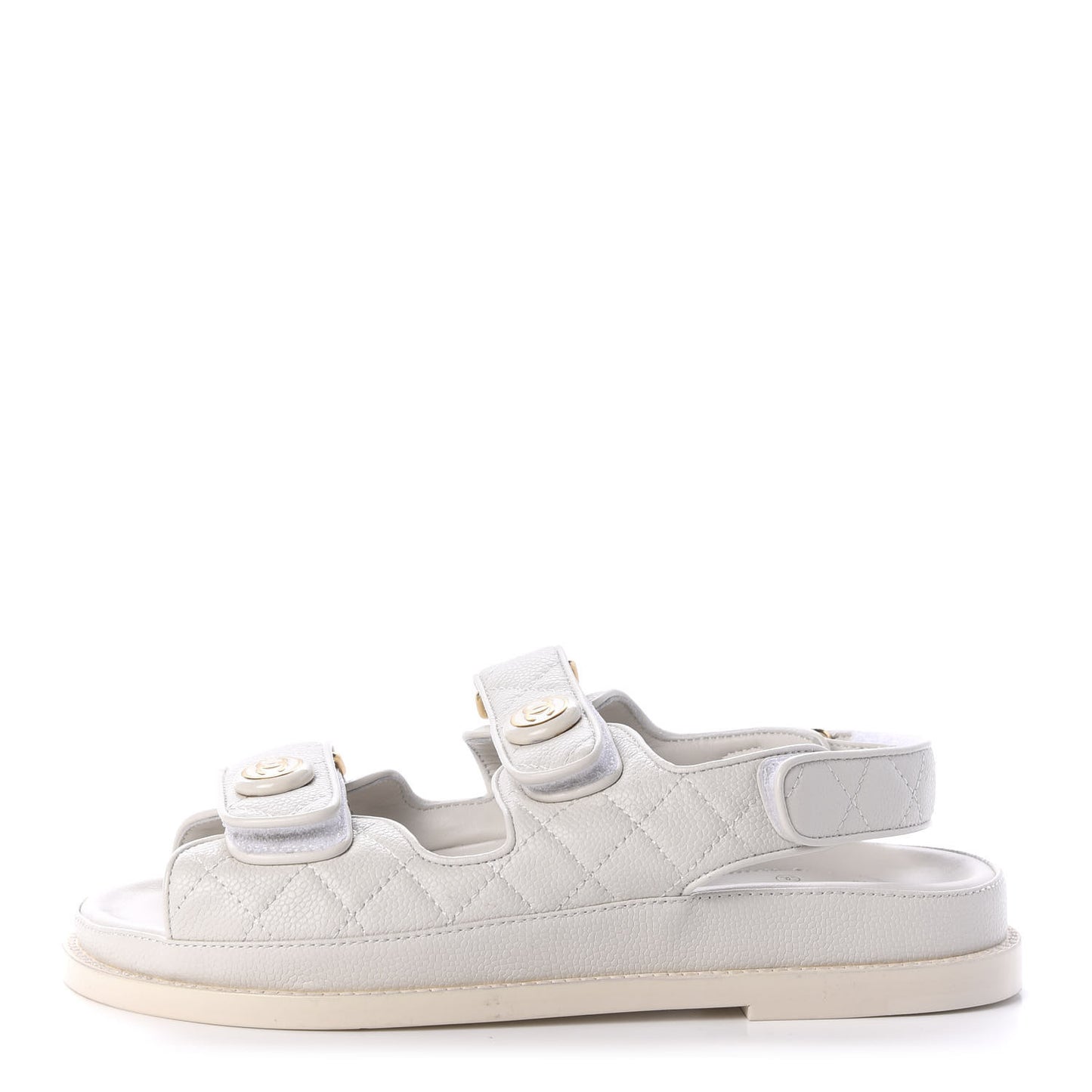 Grained Calfskin Quilted Velcro Dad Sandals 38 White