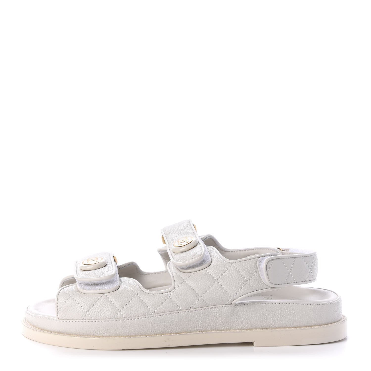 Chanel Grained Calfskin Quilted Velcro Dad Sandals 38 White 1 of 9