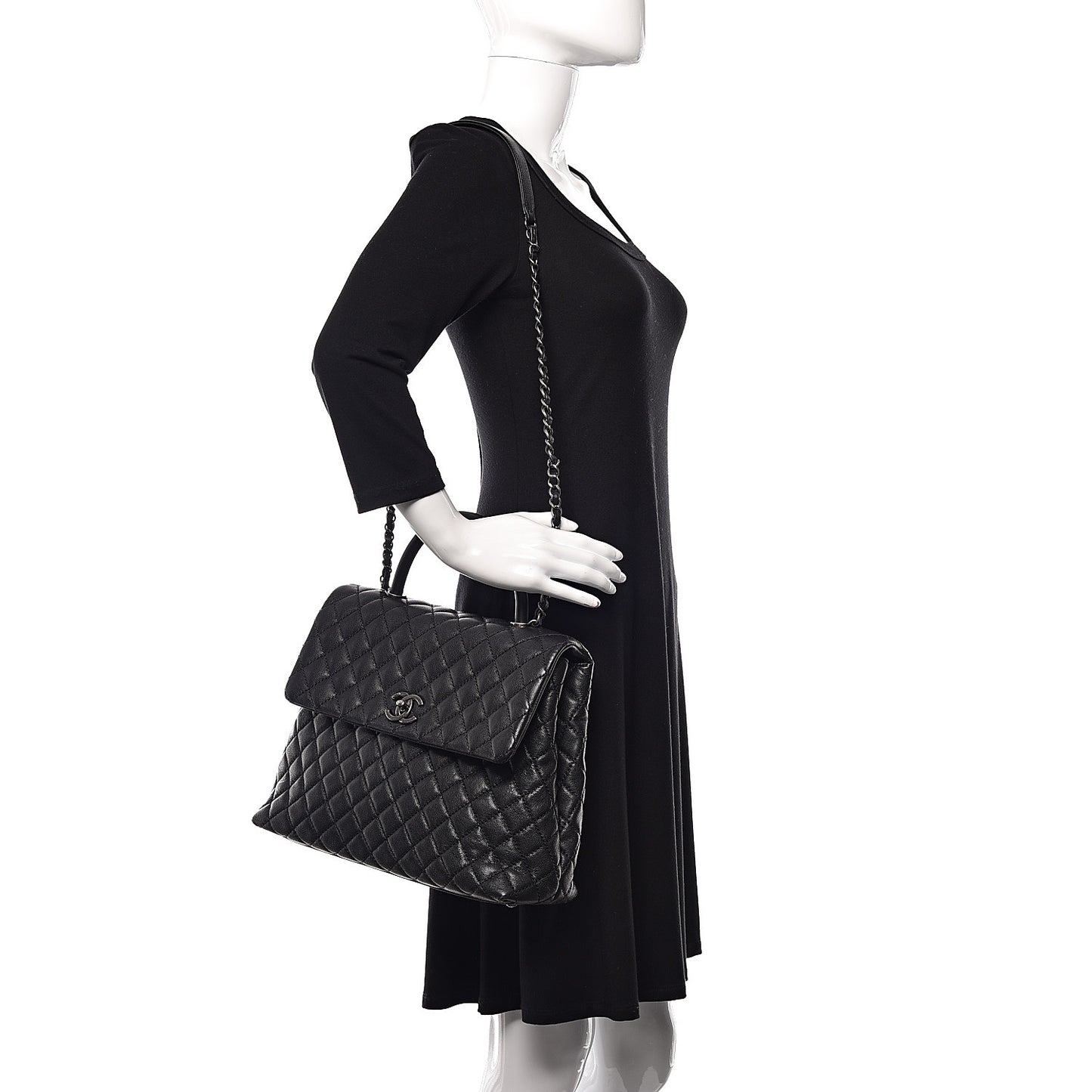 Caviar Liazard Quilted Large Coco Handle Flap Black