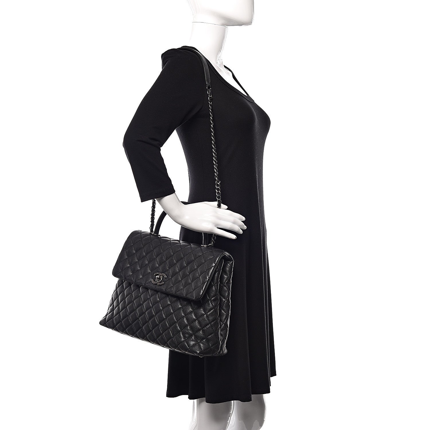 Chanel Caviar Liazard Quilted Large Coco Handle Flap Black 2 of 10