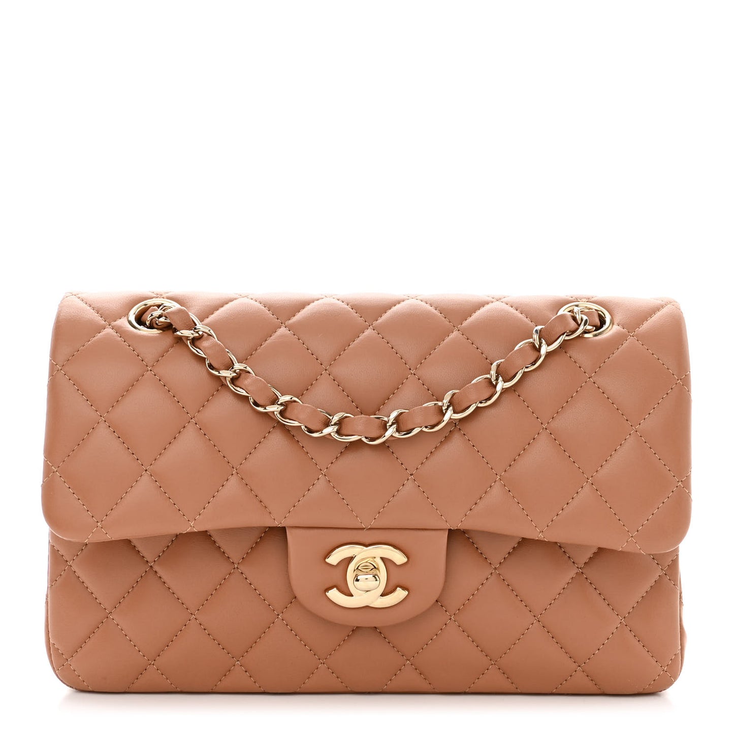 Lambskin Quilted Small Double Flap Brown