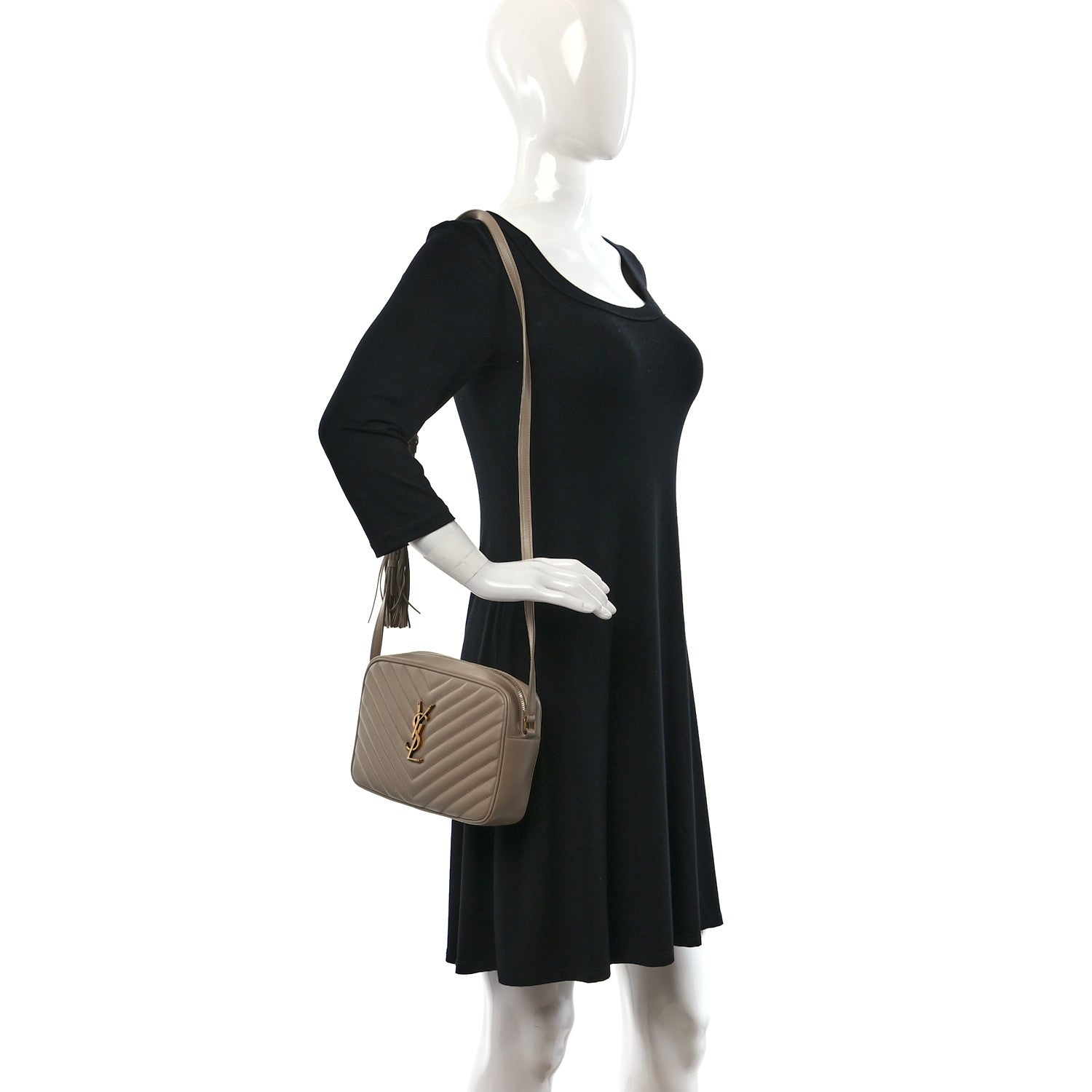 Saint Laurent Calfskin Matelasse Monogram Lou Camera Bag Dark Latte 2 of 9