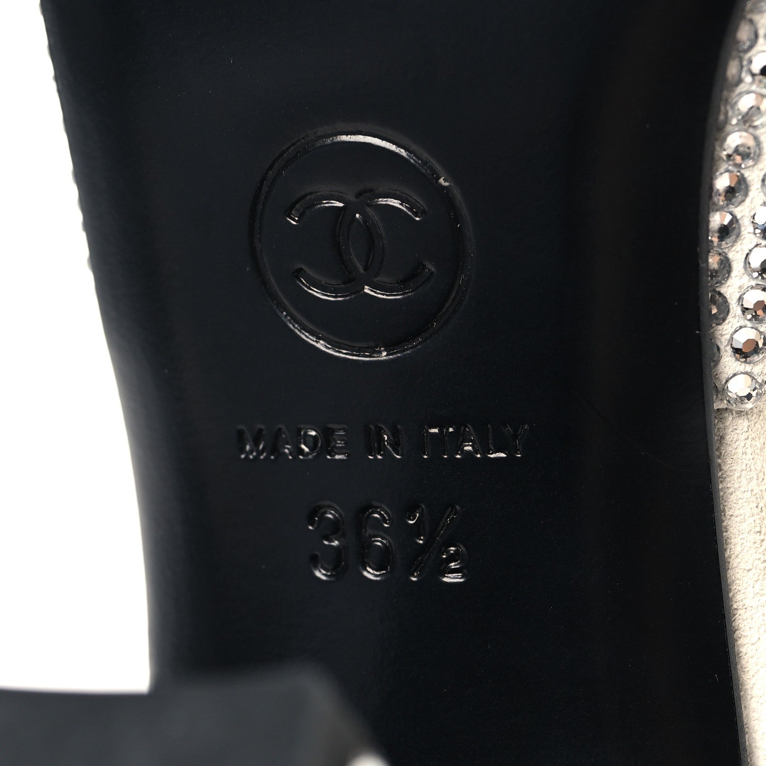 Chanel Strass Grosgrain Cap Toe CC Slingback Pumps 36.5 Silver Black 8 of 9