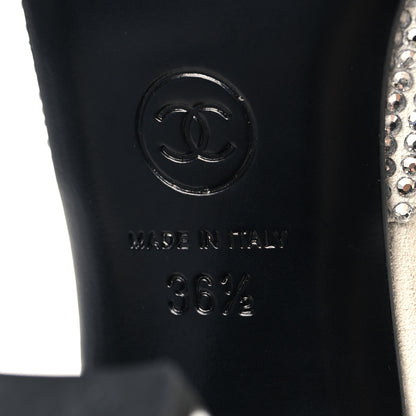 Chanel Strass Grosgrain Cap Toe CC Slingback Pumps 36.5 Silver Black 8 of 9