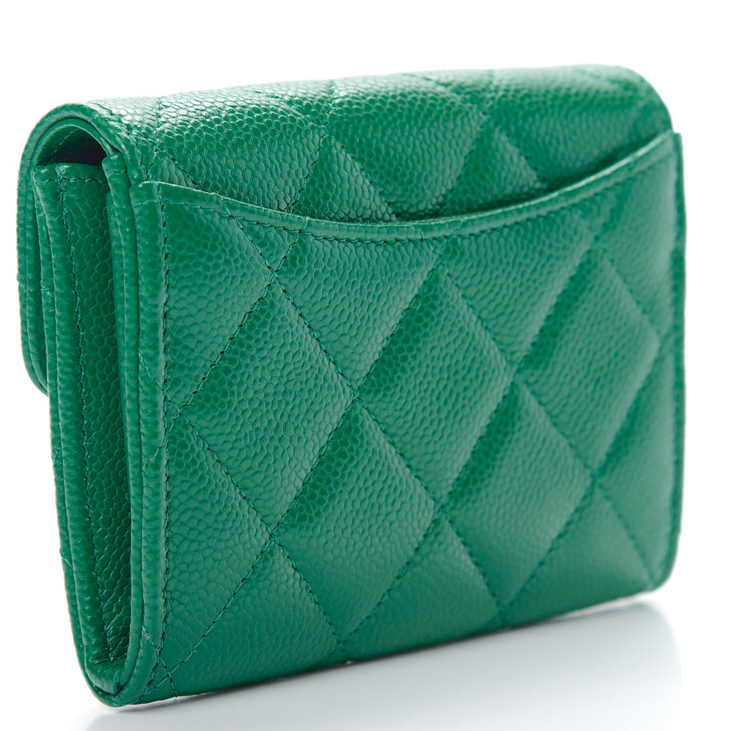 Caviar Quilted Flap Card Holder Wallet Green