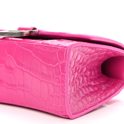 Balenciaga Shiny Calfskin Crocodile Embossed Hourglass Top Handle Bag XS Lipstick Pink 10 of 11