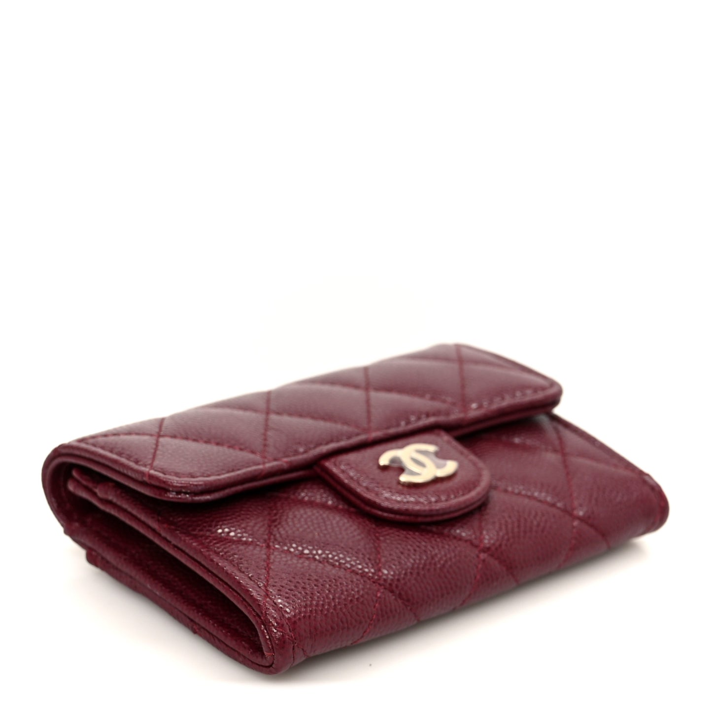 Caviar Quilted Flap Card Holder Wallet Burgundy