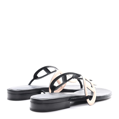 Hermes Metallic Chevre Velours Womens Egerie Sandals 39 Black Or Rose 5 of 10